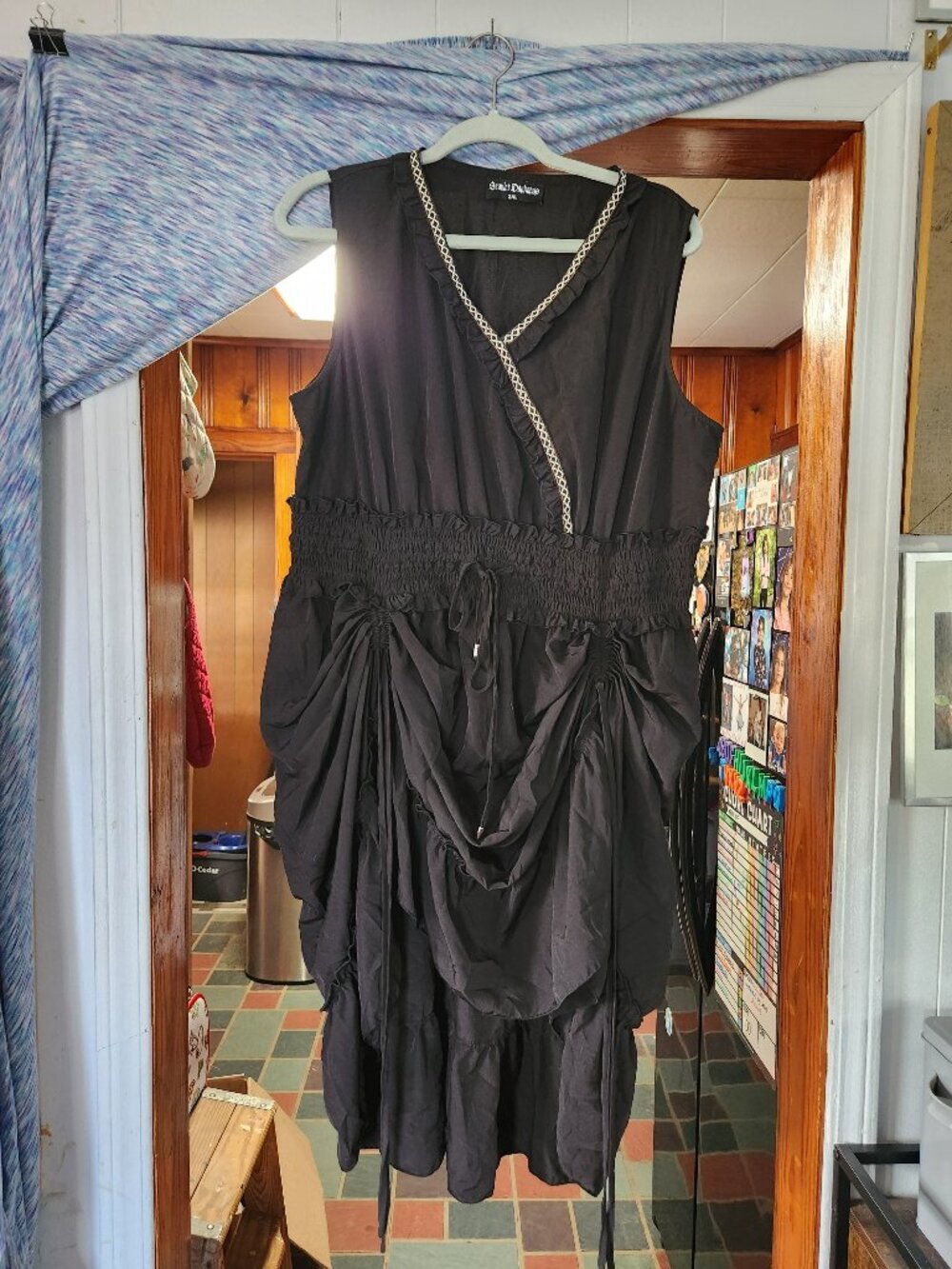 Women Victorian Dress V Neck Boho Ruffle Dress Vintage Smocked Dress 2XL
